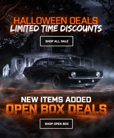 Final creative for Example 3: a black Camaro in front of a haunted house