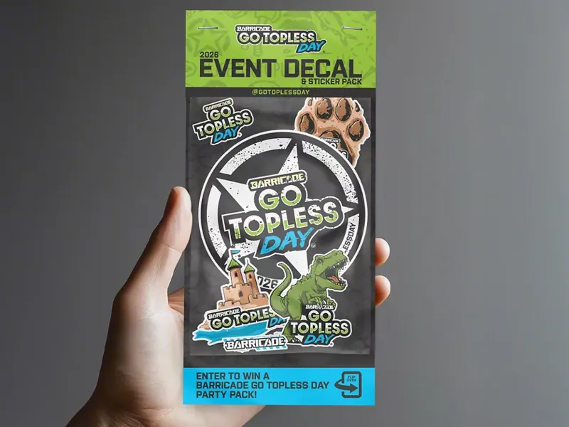 2026 Event Decal and Sticker Pack held in hand, with Go Topless Day stickers