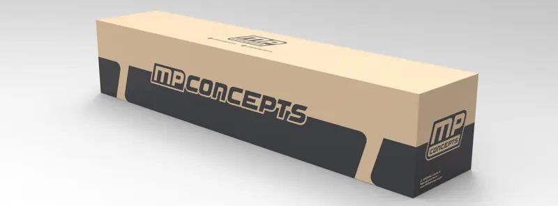 MP Concepts black and kraft box with the wordmark on the long side