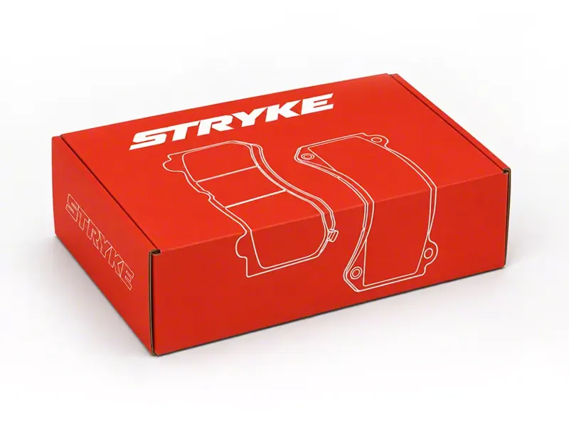 Final Stryke brake pad box in red with brake pad line drawings and the Stryke wordmark