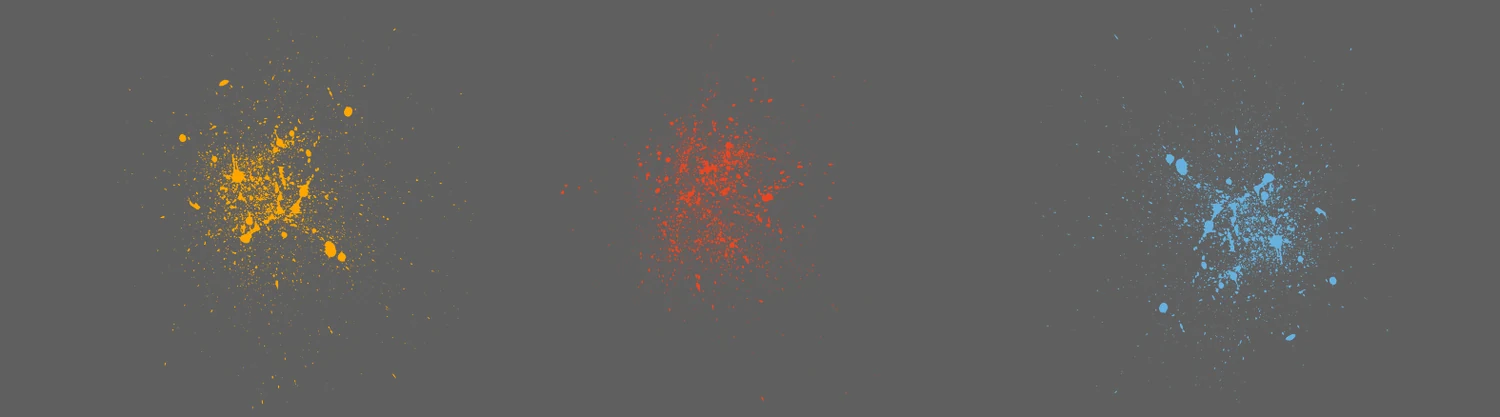 Yellow, orange and blue paint splatter elements from the throtl Throwdown style guide